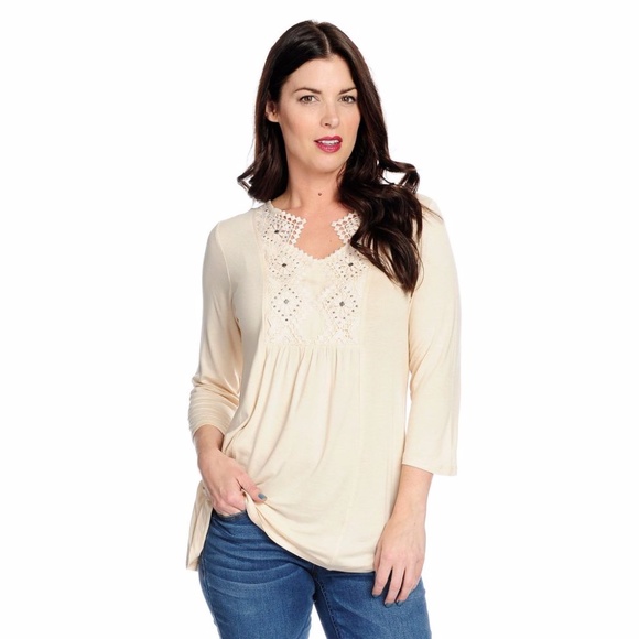 ONE WORLD Cream Blouse with Crochet Detail - Picture 1 of 9